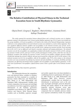 The Relative Contribution of Physical Fitness to the Technical Execution Score in Youth Rhythmic Gymnastics