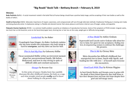 Big Reads” Book Talk – Bethany Branch – February 8, 2019