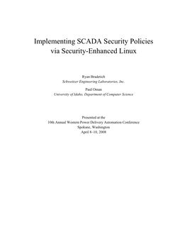 Implementing SCADA Security Policies Via Security-Enhanced Linux
