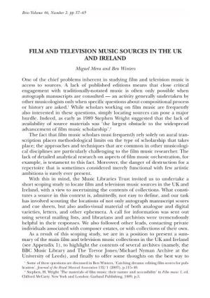FILM and TELEVISION MUSIC SOURCES in the UK and IRELAND Miguel Mera and Ben Winters