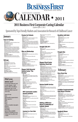 2011 Business First Corporate Caring Calendar (Updated April 11, 2011) Sponsored by Tops Friendly Markets and Association for Research of Childhood Cancer