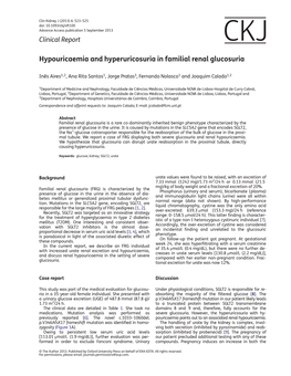 Hypouricaemia and Hyperuricosuria in Familial Renal Glucosuria