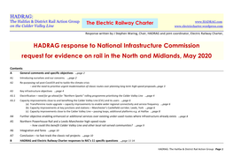 HADRAG Response to National Infrastructure Commission Request for Evidence on Rail in the North and Midlands, May 2020