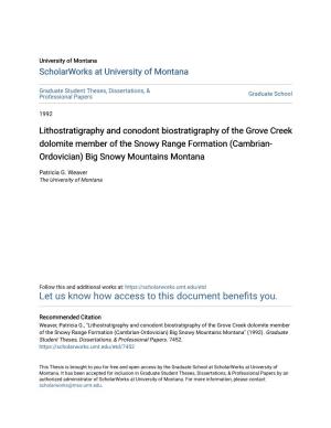 Lithostratigraphy and Conodont Biostratigraphy of the Grove Creek Dolomite Member of the Snowy Range Formation (Cambrian- Ordovician) Big Snowy Mountains Montana