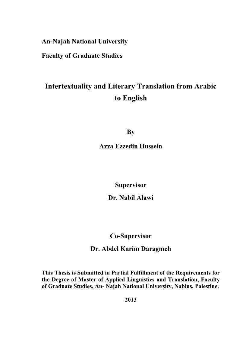 Intertextuality and Literary Translation from Arabic to English