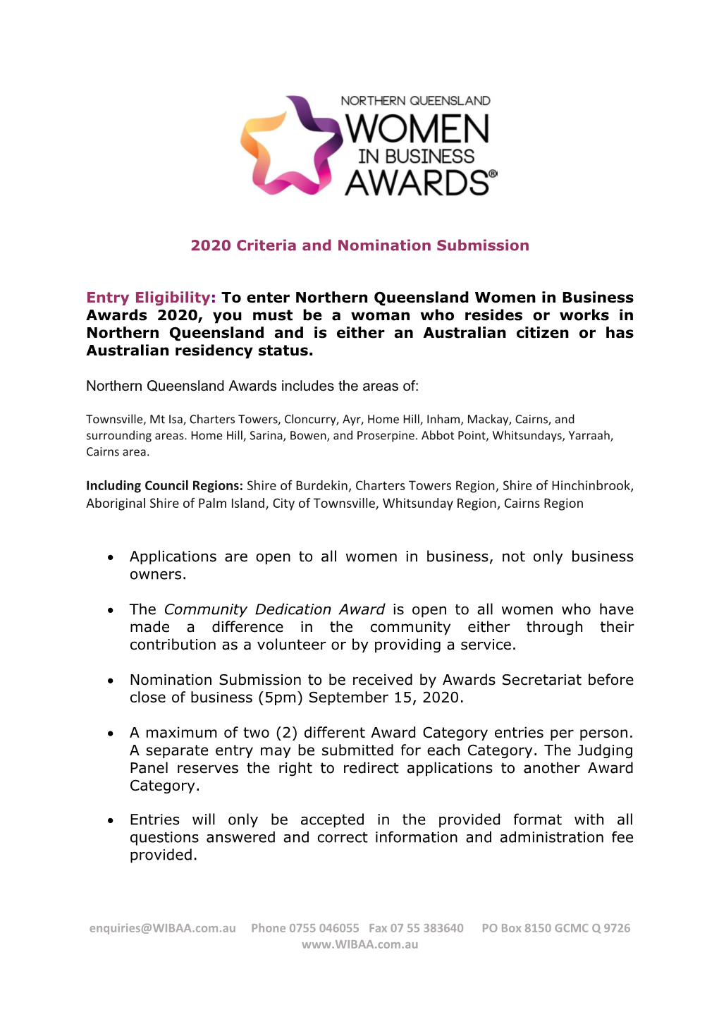 To Enter Northern Queensland Women in Business Awards 2020