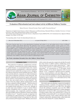 Evaluation of Phytochemical and Anti-Oxidant Activity in Different Mulberry Varieties