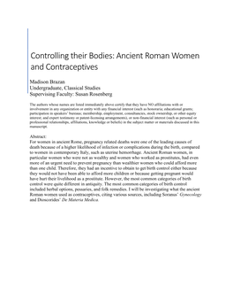 Controlling Their Bodies: Ancient Roman Women and Contraceptives