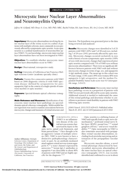 Microcystic Inner Nuclear Layer Abnormalities and Neuromyelitis Optica