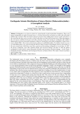 Earthquake Seismic Distribution of Satara District (Maharashtra,India) : a Georaphical Analysis