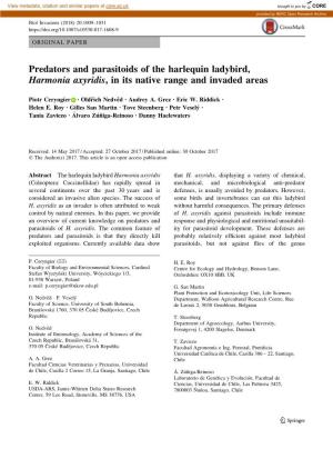 Predators and Parasitoids of the Harlequin Ladybird, Harmonia Axyridis, in Its Native Range and Invaded Areas