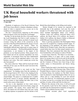 UK Royal Household Workers Threatened with Job Losses