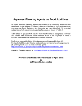 Japanese Flavoring Agents As Food Additives