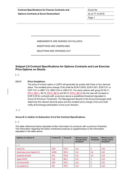 Subpart 2.6 Contract Specifications for Options Contracts and Low Exercise Price Options on Stocks