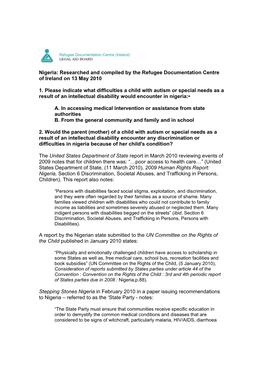 Nigeria: Researched and Compiled by the Refugee Documentation Centre of Ireland on 13 May 2010
