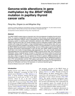 Genome-Wide Alterations in Gene Methylation by the BRAF V600E Mutation in Papillary Thyroid Cancer Cells