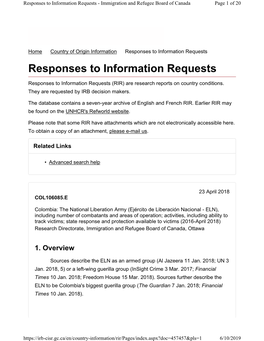 Responses to Information Requests - Immigration and Refugee Board of Canada Page 1 of 20