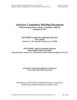 Advisory Committee Briefing Document Medical Imaging Drugs Advisory Committee (MIDAC) September 8, 2017
