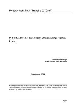 Draft RP: India: Madhya Pradesh Energy Efficiency Improvement