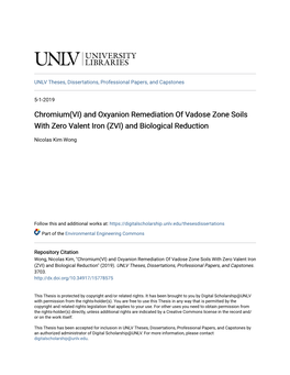 Chromium(VI) and Oxyanion Remediation of Vadose Zone Soils with Zero Valent Iron (ZVI) and Biological Reduction