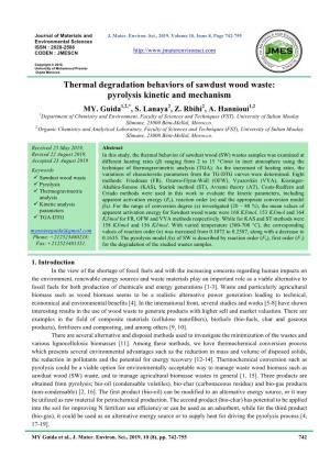 Thermal Degradation Behaviors of Sawdust Wood Waste: Pyrolysis Kinetic and Mechanism