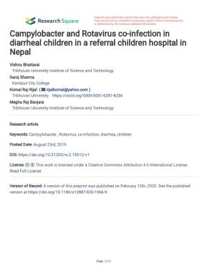 Campylobacter and Rotavirus Co-Infection in Diarrheal Children in a Referral Children Hospital in Nepal