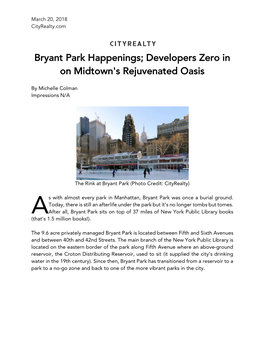 Bryant Park Happenings; Developers Zero in on Midtown's Rejuvenated Oasis