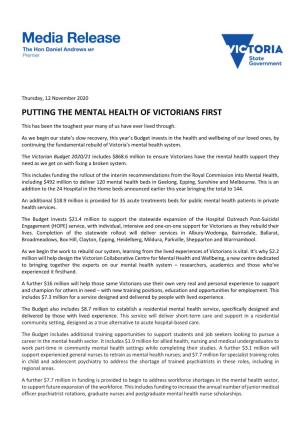 Putting the Mental Health of Victorians First
