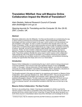 How Will Massive Online Collaboration Impact the World of Translation?