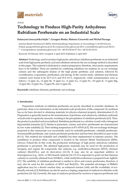 Technology to Produce High-Purity Anhydrous Rubidium Perrhenate on an Industrial Scale