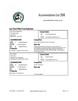 Accommodation List 2018