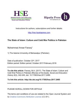 The State of Islam: Culture and Cold War Politics in Pakistan