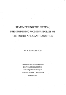 STORIES of the SOUTH AFRICAN TRANSITION Town