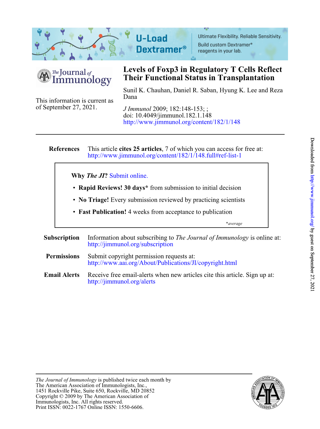 Their Functional Status in Transplantation Levels of Foxp3 In