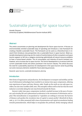 Sustainable Planning for Space Tourism