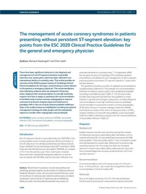 The Management of Acute Coronary Syndromes in Patients Presenting