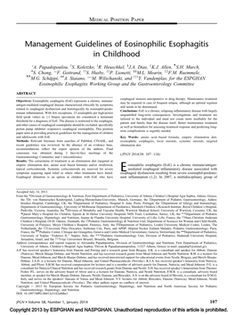 Management Guidelines of Eosinophilic Esophagitis in Childhood