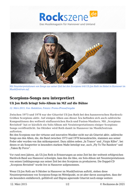 Scorpions-Songs Neu Interpretiert Uli Jon Roth Bringt Solo-Album Im MZ Auf Die Bühne