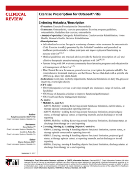 Exercise Prescription for Osteoarthritis