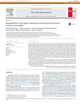 Mycoplasmosis and Upper Respiratory Tract Disease of Tortoises: a Review and Update Elliott R