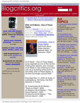 Blogcritics.Org: DVD: Al Di Meola - One of These Nights
