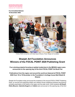 Sharjah Art Foundation Announces Winners of the FOCAL POINT 2020 Publishing Grant