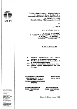 Fichier Départemental D'identification Des Captages D'eau Destinée À La Consommation Humaine Du Département De SAONE-ET-LOIRE (Bassin Rhône-Méditerranée-Corse)