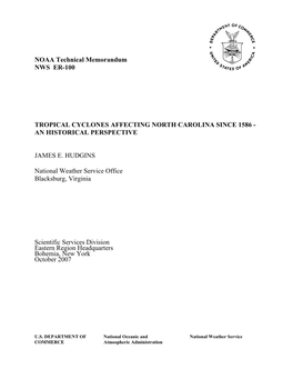 Tropical Cyclones Affecting North Carolina Since 1586: an Historical