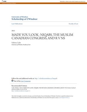 Niqabs, the Muslim Canadian Congress, and Rv Ns