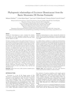 Phylogenetic Relationships of Erysimum (Brassicaceae) from the Baetic Mountains (SE Iberian Peninsula)