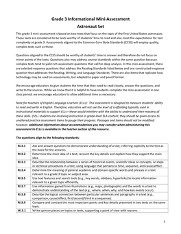 Grade 3 Informational Mini-Assessment Astronaut Set This Grade 3 Mini-Assessment Is Based on Two Texts That Focus on the Topic of the First United States Astronauts