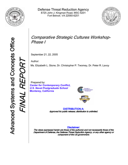 Comparative Strategic Cultures Workshop-Phase I