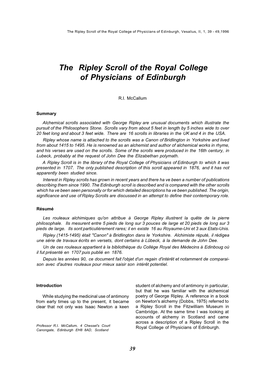 The Ripley Scroll of the Royal College of Physicians of Edinburgh, Vesalius, II, 1, 39 - 49,1996