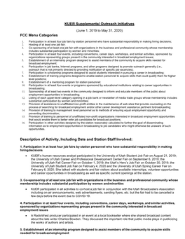 KUER Supplemental Outreach Initiatives FCC Menu Categories